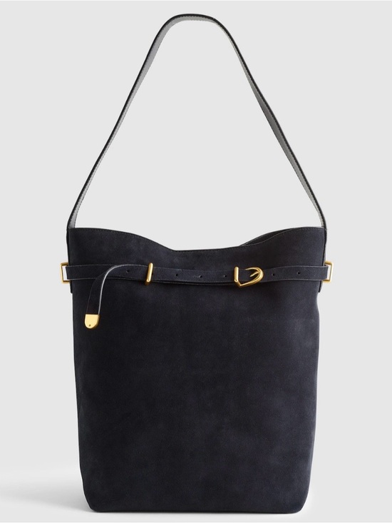 Madewell Handbags - NWT MADEWELL Essential Belted Bucket Tote Juniper Berry Navy Suede NX034